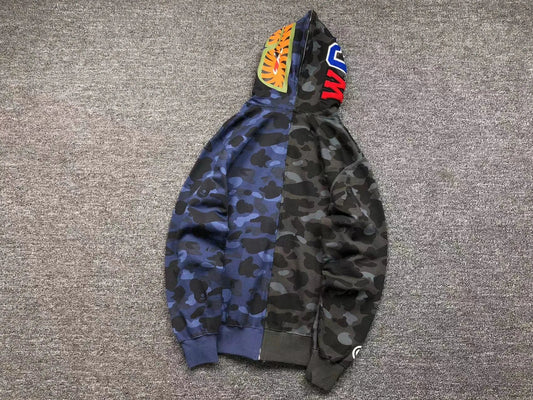Campera Bape Color Camo Shark Full Zip Negro Azul