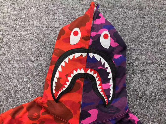 Campera Bape Color Camo Shark Full Zip Rojo Violeta