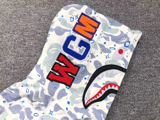 Campera Bape Space Camo Shark Full Zip Blanco