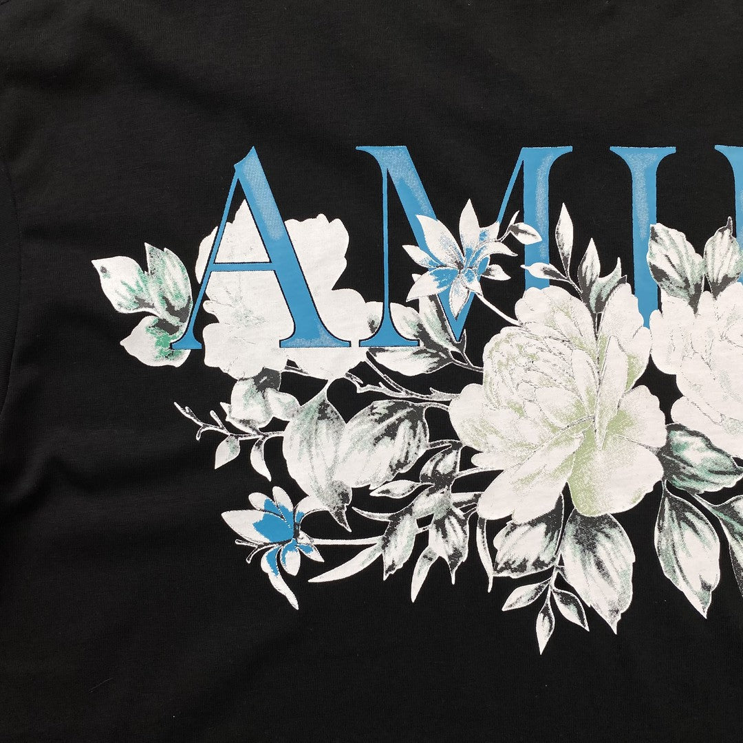 Remera Amiri Floral Logo Negra