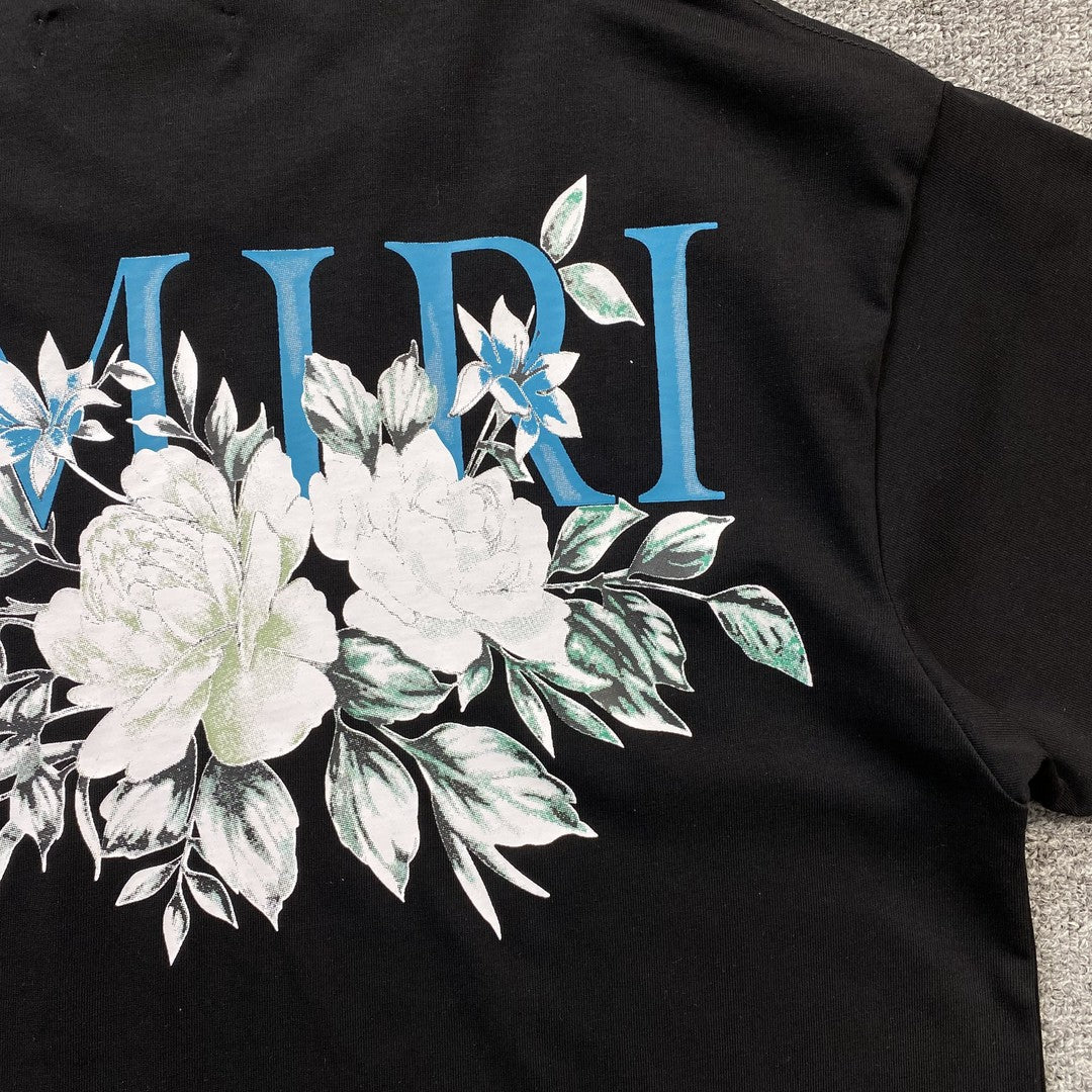 Remera Amiri Floral Logo Negra