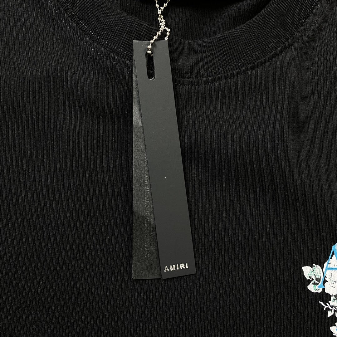 Remera Amiri Floral Logo Negra