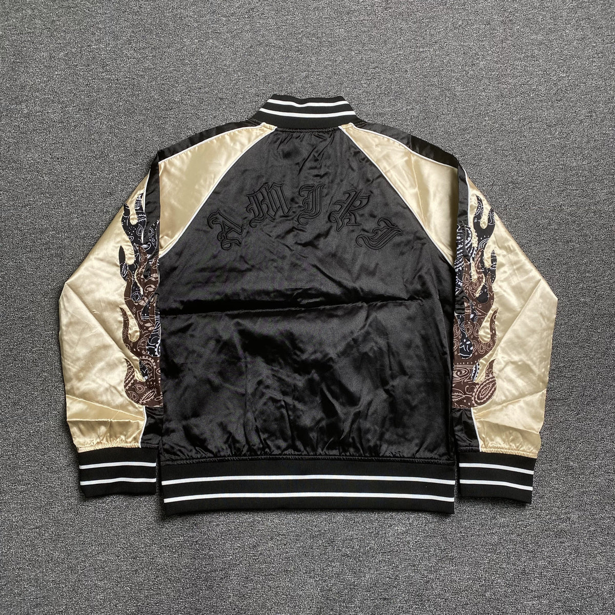Campera Amiri Satin Flames Souvenir Bomber Negra