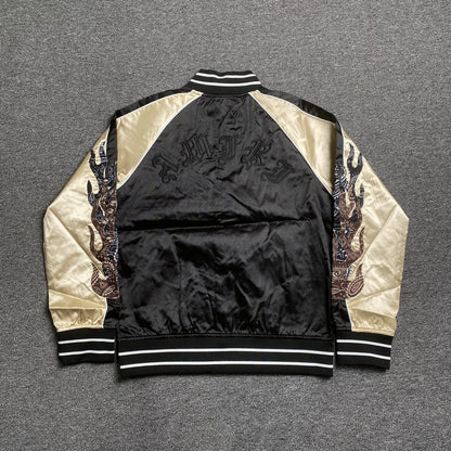 Campera Amiri Satin Flames Souvenir Bomber Negra