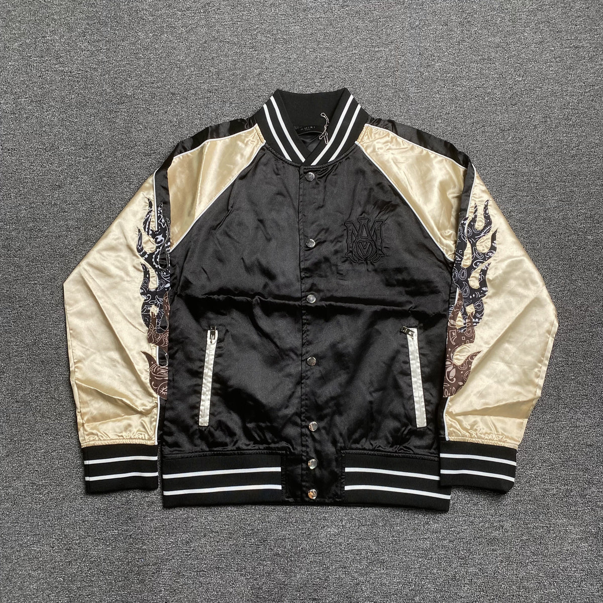 Campera Amiri Satin Flames Souvenir Bomber Negra