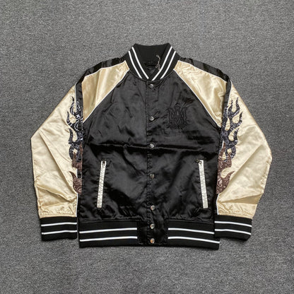 Campera Amiri Satin Flames Souvenir Bomber Negra