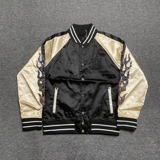 Campera Amiri Satin Flames Souvenir Bomber Negra