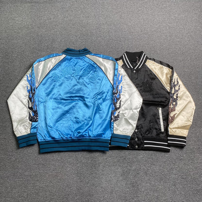 Campera Amiri Satin Flames Souvenir Bomber Azul