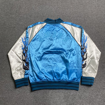 Campera Amiri Satin Flames Souvenir Bomber Azul