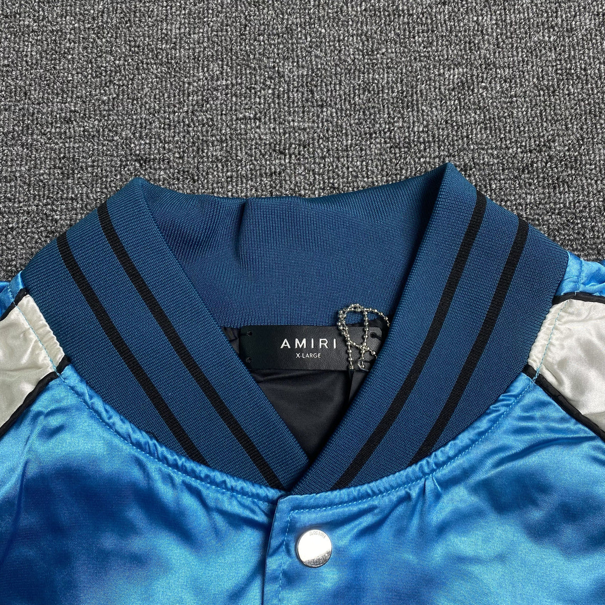 Campera Amiri Satin Flames Souvenir Bomber Azul