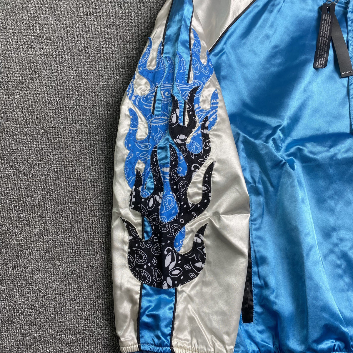 Campera Amiri Satin Flames Souvenir Bomber Azul