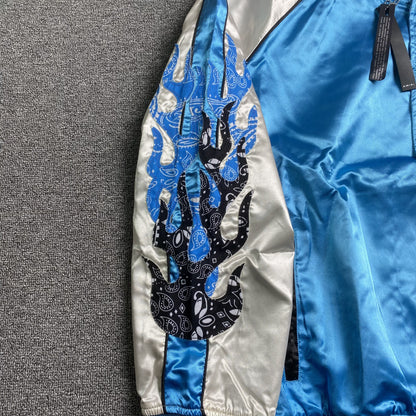 Campera Amiri Satin Flames Souvenir Bomber Azul