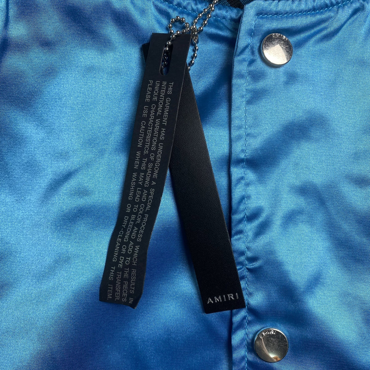 Campera Amiri Satin Flames Souvenir Bomber Azul