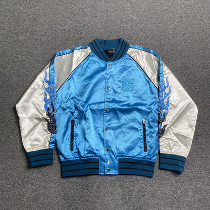 Campera Amiri Satin Flames Souvenir Bomber Azul