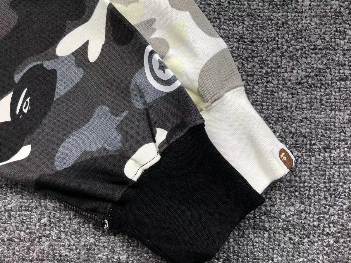 Campera Bape City Camo Half Shark Full Zip Negra Blanca