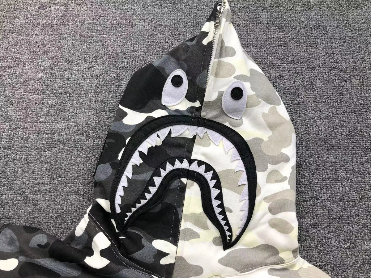 Campera Bape City Camo Half Shark Full Zip Negra Blanca