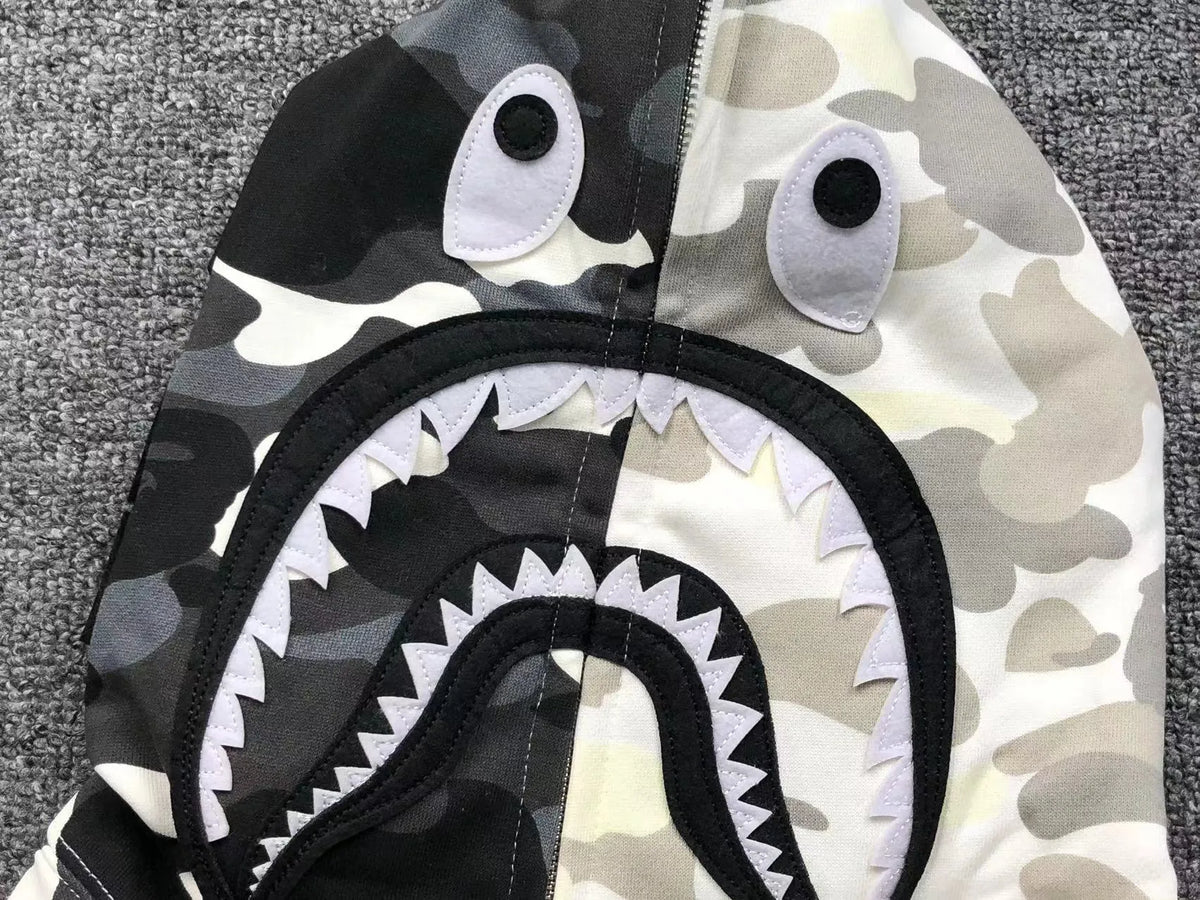 Campera Bape City Camo Half Shark Full Zip Negra Blanca
