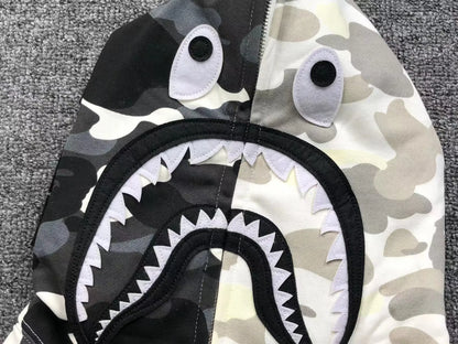 Campera Bape City Camo Half Shark Full Zip Negra Blanca