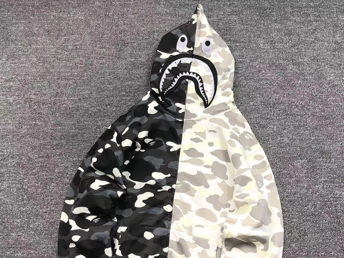 Campera Bape City Camo Half Shark Full Zip Negra Blanca