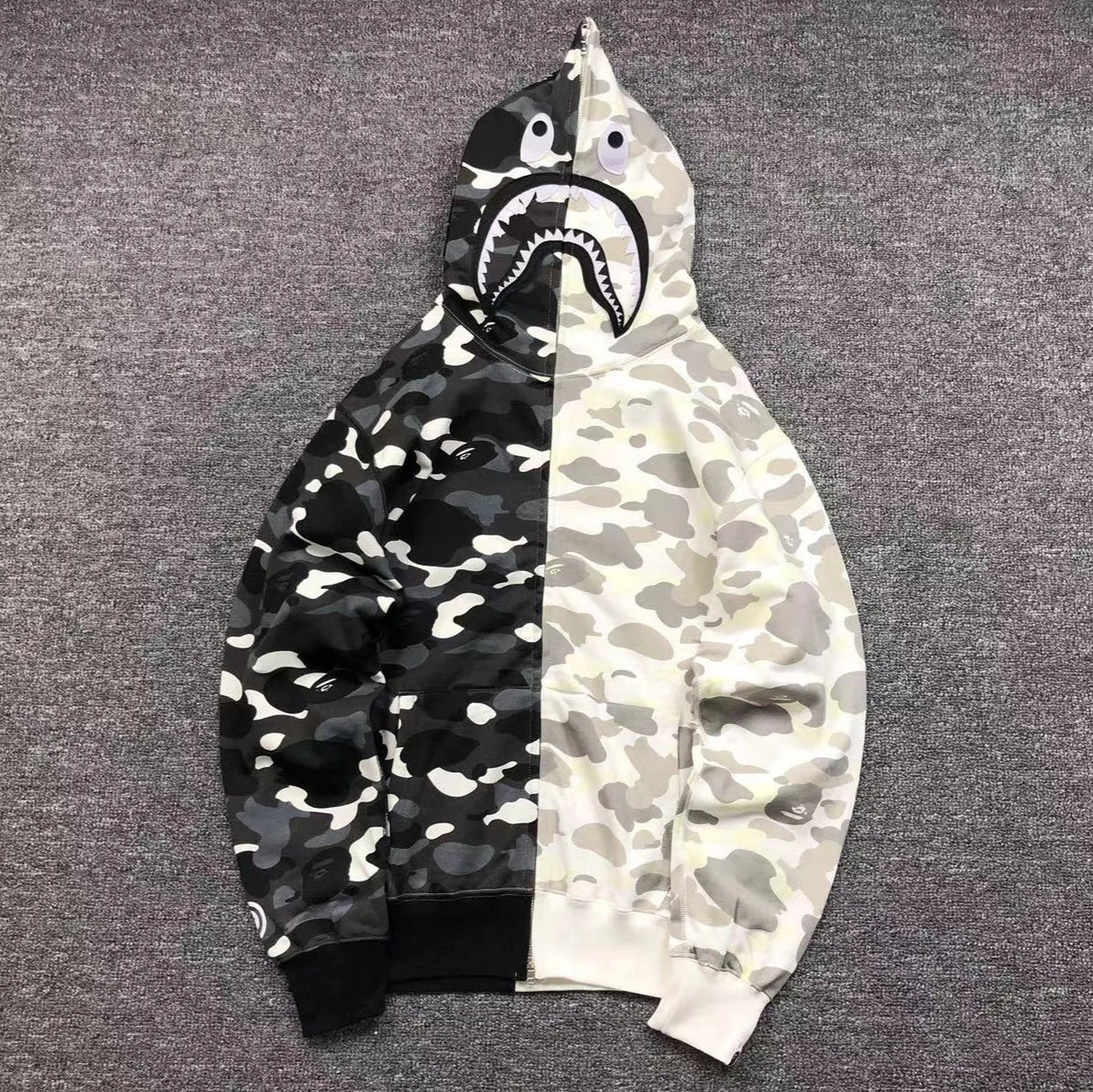 Campera Bape City Camo Half Shark Full Zip Negra Blanca