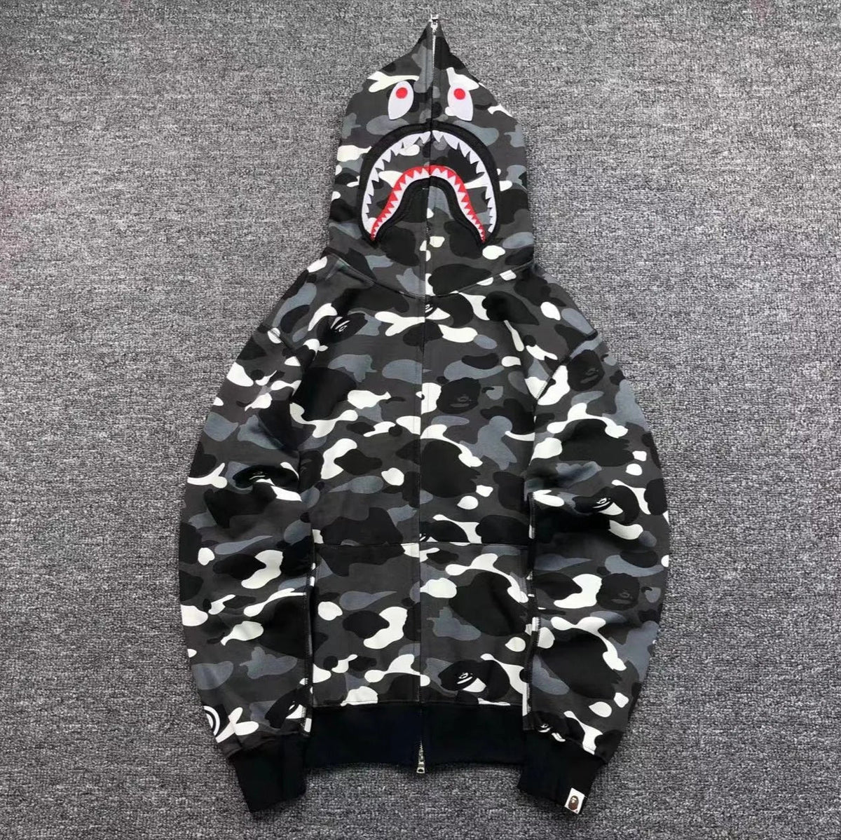Campera Bape City Camo Shark Wgm Full Zip Negro