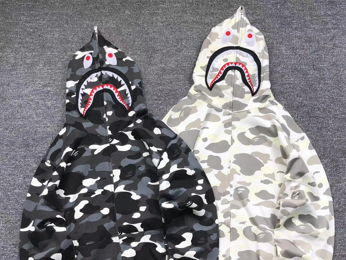 Campera Bape City Camo Shark Wgm Full Zip Blanco