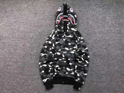 Campera Bape City Camo Shark Wide Full Zip Double Negra