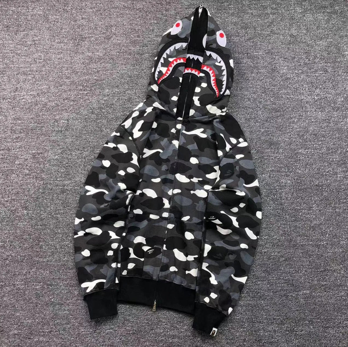 Campera Bape City Camo Shark Wide Full Zip Double Negra