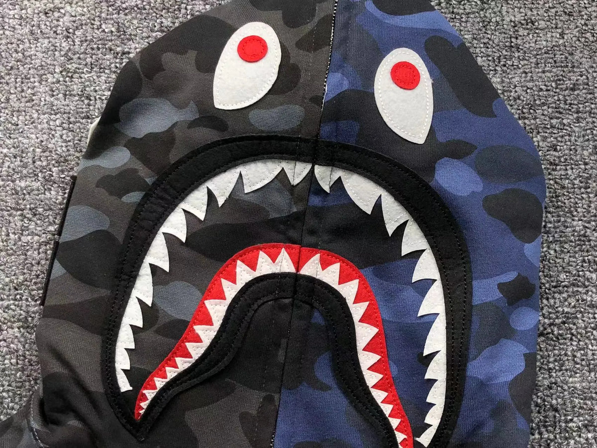Campera Bape Color Camo Shark Full Zip Negro Azul