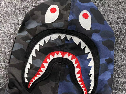 Campera Bape Color Camo Shark Full Zip Negro Azul