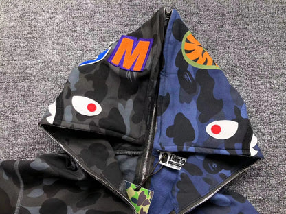 Campera Bape Color Camo Shark Full Zip Negro Azul