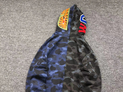 Campera Bape Color Camo Shark Full Zip Negro Azul