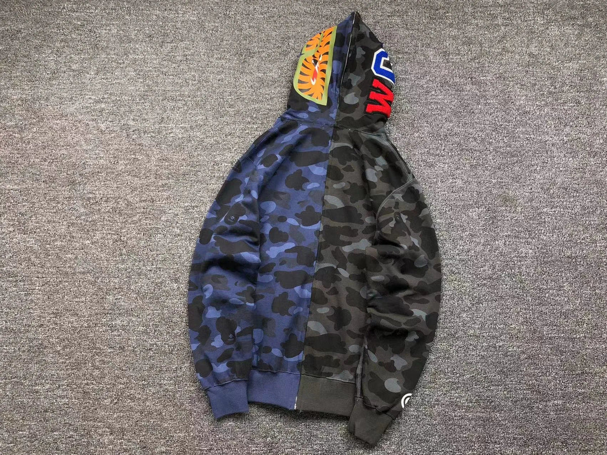 Campera Bape Color Camo Shark Full Zip Negro Azul