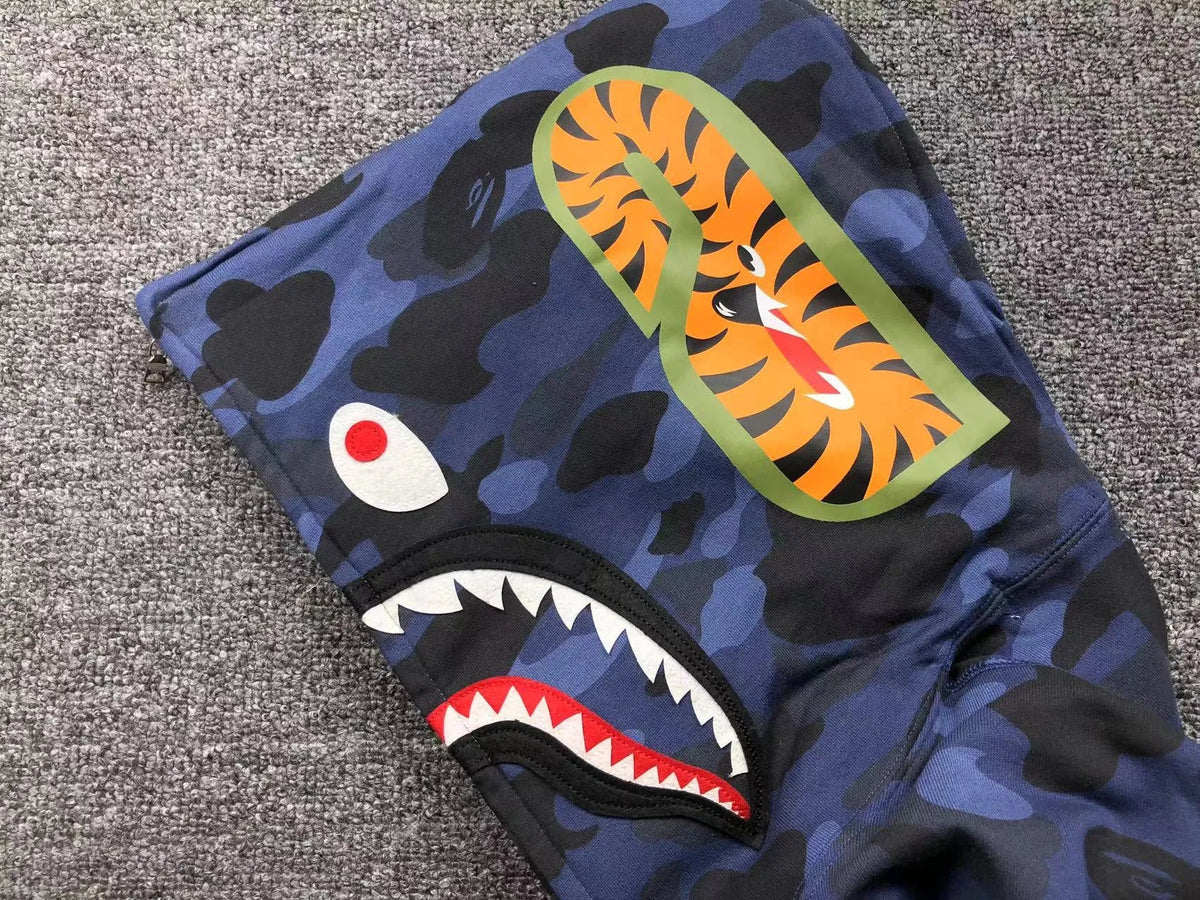 Campera Bape Color Camo Shark Full Zip Negro Azul