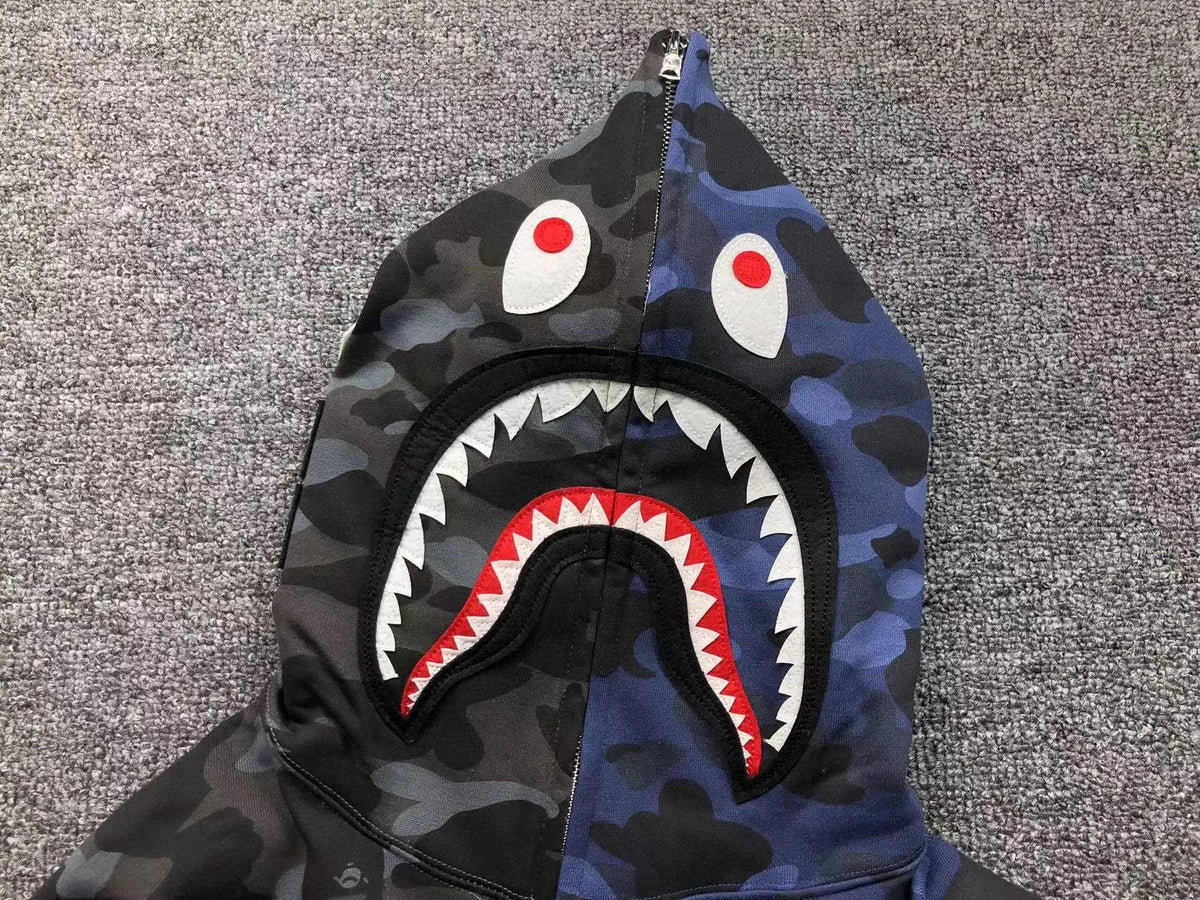Campera Bape Color Camo Shark Full Zip Negro Azul