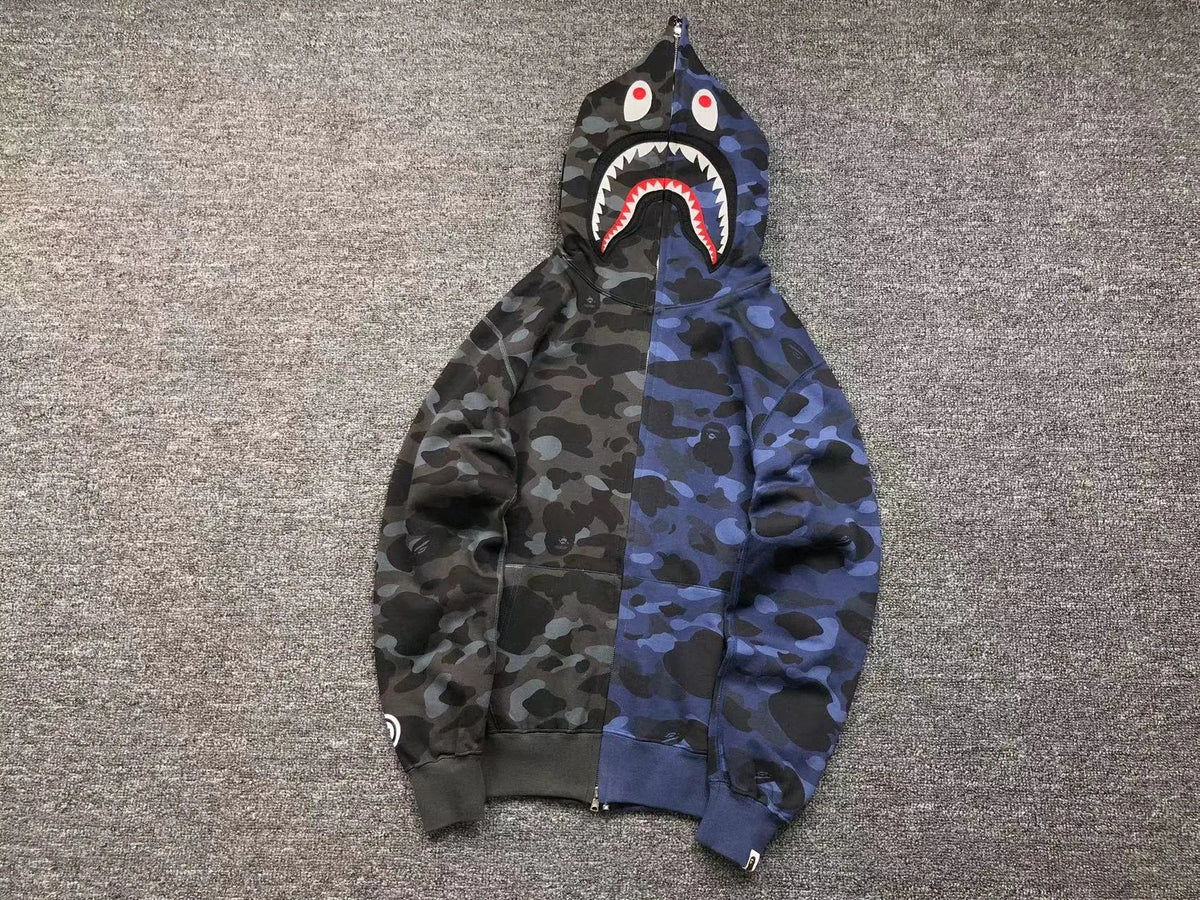 Campera Bape Color Camo Shark Full Zip Negro Azul