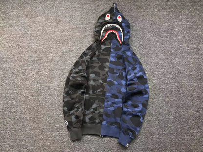Campera Bape Color Camo Shark Full Zip Negro Azul