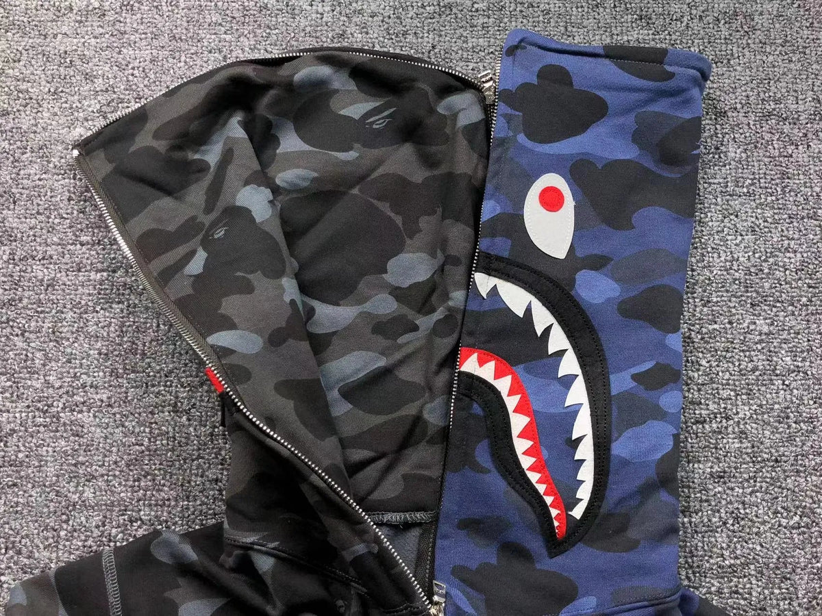 Campera Bape Color Camo Shark Full Zip Negro Azul
