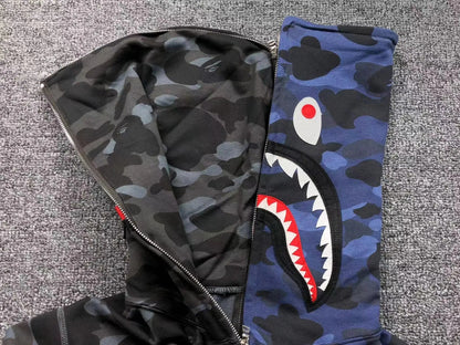 Campera Bape Color Camo Shark Full Zip Negro Azul