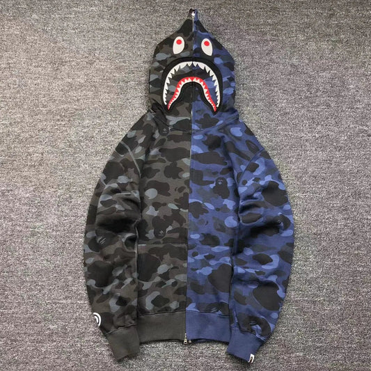Campera Bape Color Camo Shark Full Zip Negro Azul