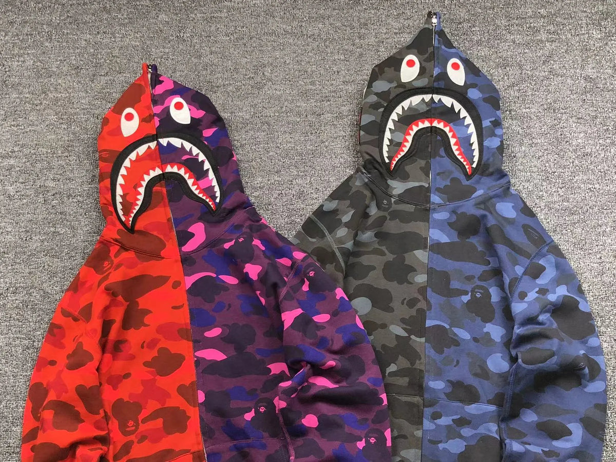 Campera Bape Color Camo Shark Full Zip Rojo Violeta