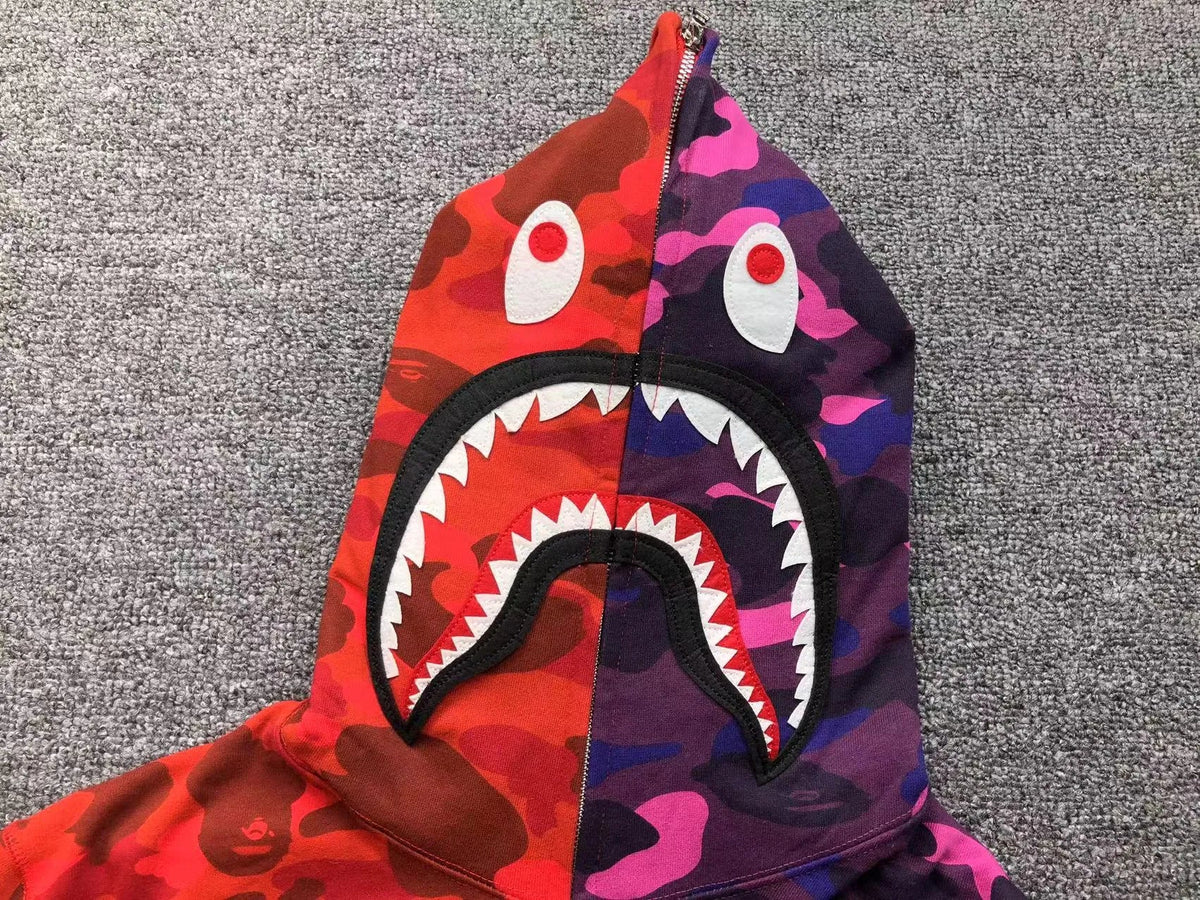Campera Bape Color Camo Shark Full Zip Rojo Violeta