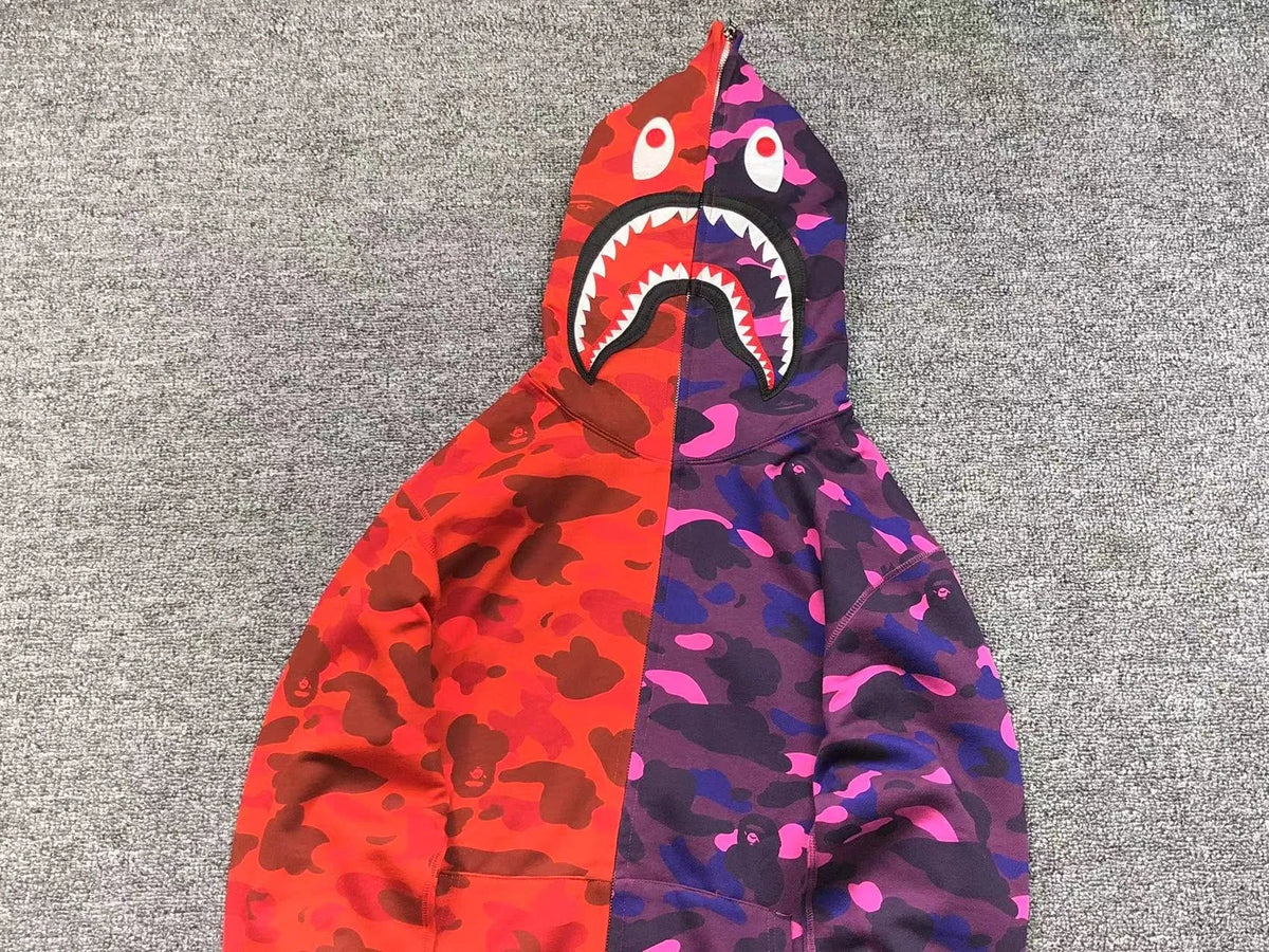 Campera Bape Color Camo Shark Full Zip Rojo Violeta