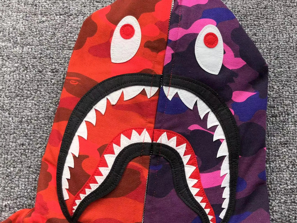 Campera Bape Color Camo Shark Full Zip Rojo Violeta