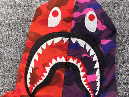 Campera Bape Color Camo Shark Full Zip Rojo Violeta