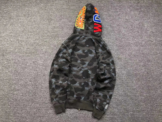 Campera Bape Color Camo Shark Full Zip Negra
