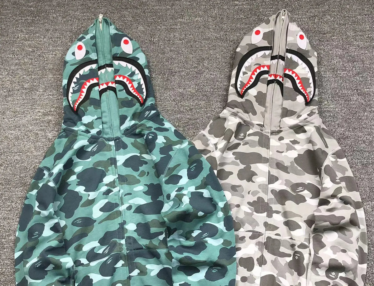 Campera Bape Color Camo Shark Wide Full Zip Double Verde