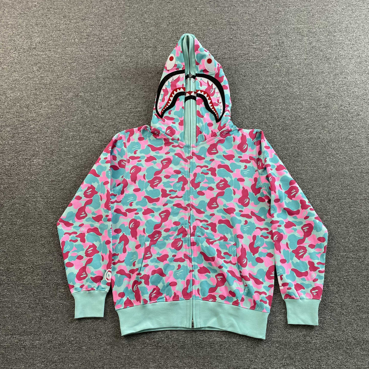 Campera Bape  Miami 4th Anniversary Shark Full Zip Rosa Azul