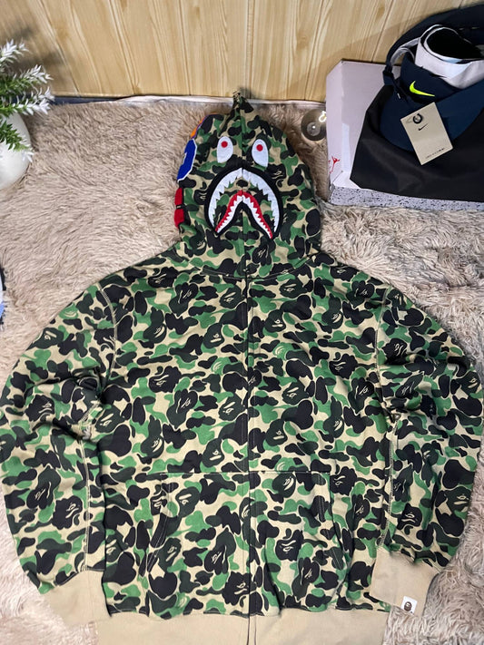 Bape shark hoodie green camo