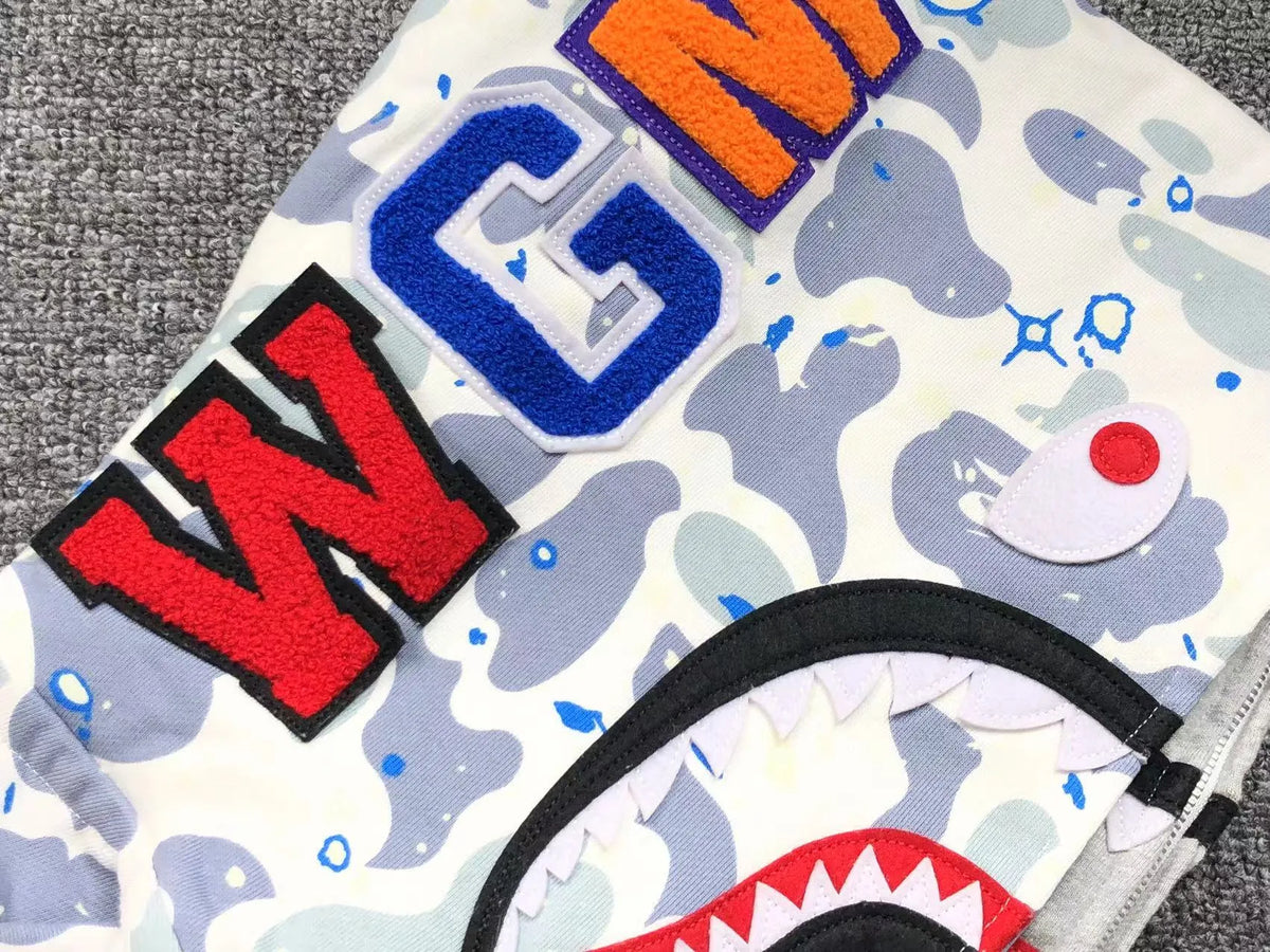 Campera Bape Space Camo Shark Full Zip Double Blanca